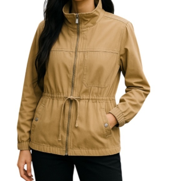 OLD NAVY Classic Field Jacket Shore Enough Tan Utility Zip Drawstring Waist M - Picture 1 of 12